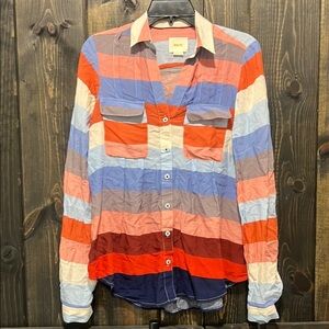 Anthropologie Maeve Wynwood Top 2‎ Colorful Stripes Pleated Boho Hi Low Relaxed